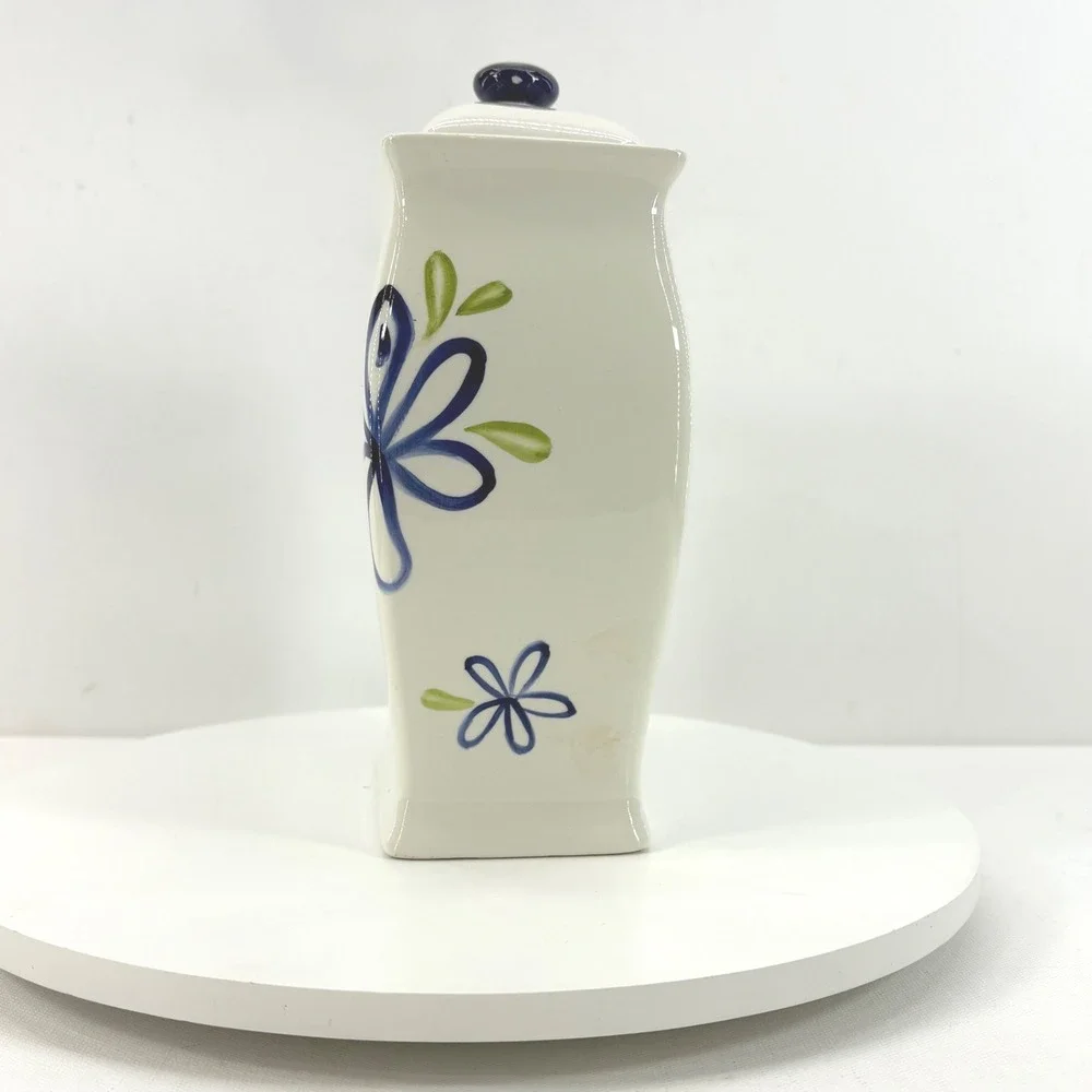 Starbucks 2003 Vintage Ceramic‎ Floral Canister Jar with Lid Blue Green White